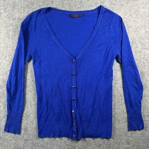 Ginger V-Neck Button Front Cardigan Medium Royal Blue Fine‎ Knit Sweater